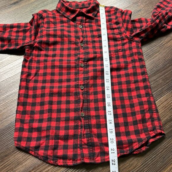 Cat & Jack Boys M 8/10 Black Red Plaid Buffalo Check Flannel Shirt Kid Christmas - Picture 6 of 7